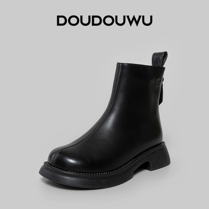 豆豆屋厚底时装短靴女加绒冬季新款韩版潮英伦粗跟百搭马丁靴
