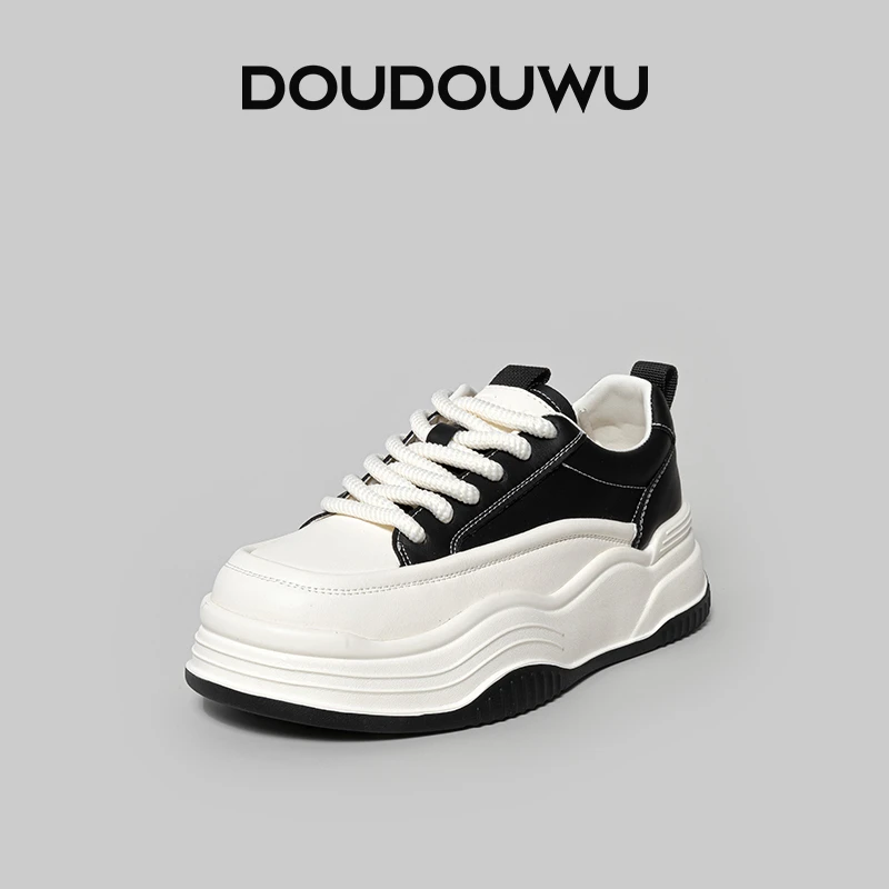 豆豆屋厚底板鞋女2024春秋新款韩版潮运动休闲百搭中跟松糕女单鞋