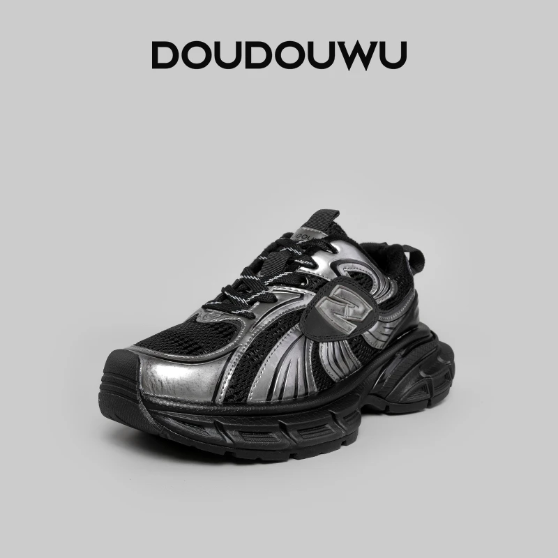 豆豆屋加绒老爹鞋女2024冬季新款韩版潮运动休闲厚底中跟松糕女鞋