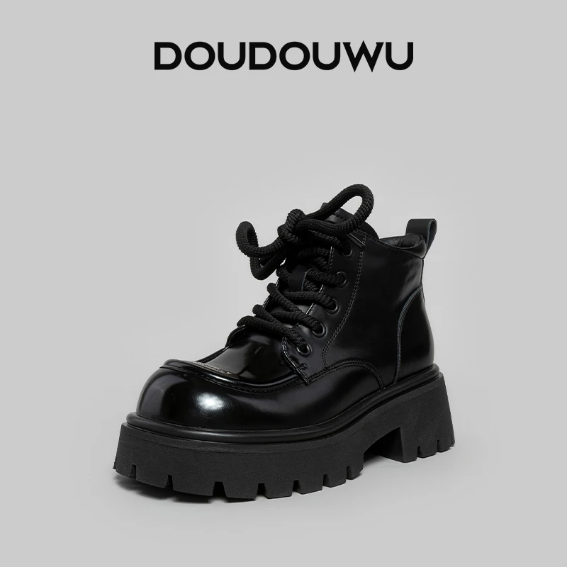 豆豆屋厚底马丁靴女加绒2025冬季新款韩版潮休闲英伦百搭粗跟短靴