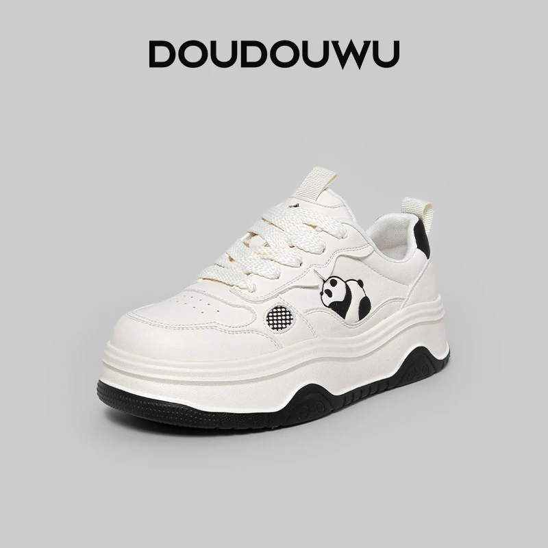 豆豆屋厚底板鞋女2025春秋新款韩版潮运动休闲系带中跟平底小白鞋