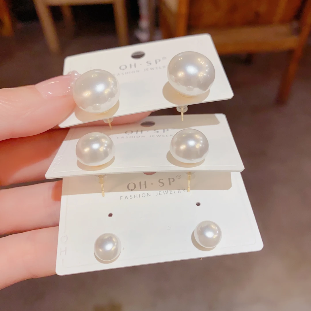 铜合金仿珍珠耳饰 s925银针时尚扁珍珠耳钉ins风小众设计高级感