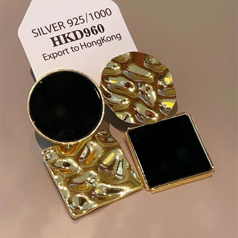 铜合金耳饰 银针夏季新款AB版不对称金属几何形耳环耳饰