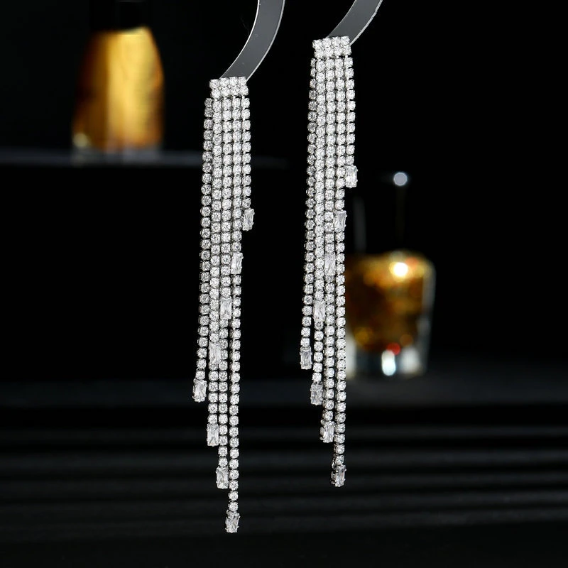 铜合金亚克力耳饰 轻奢风宴会礼服婚礼新娘耳饰长款修饰脸型流苏