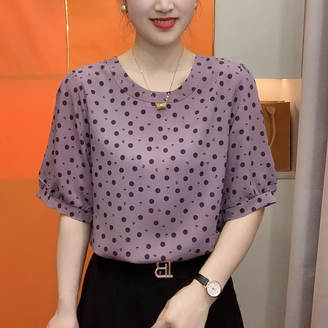 夏季新款中老年妈妈装休闲减龄洋气短袖上衣百搭时尚3531