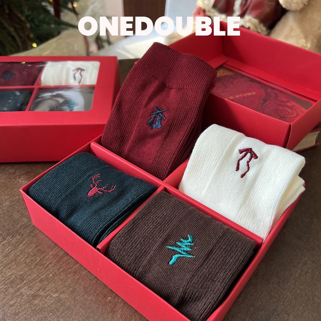 圣诞袜！秋冬百搭纯色棉袜中筒袜新年圣诞女袜袜子