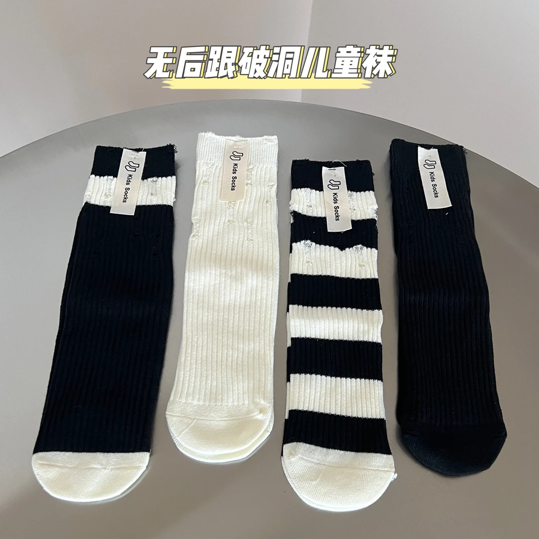 儿童袜！破洞条纹堆堆袜纯色中筒袜气质简约棉袜童袜袜子