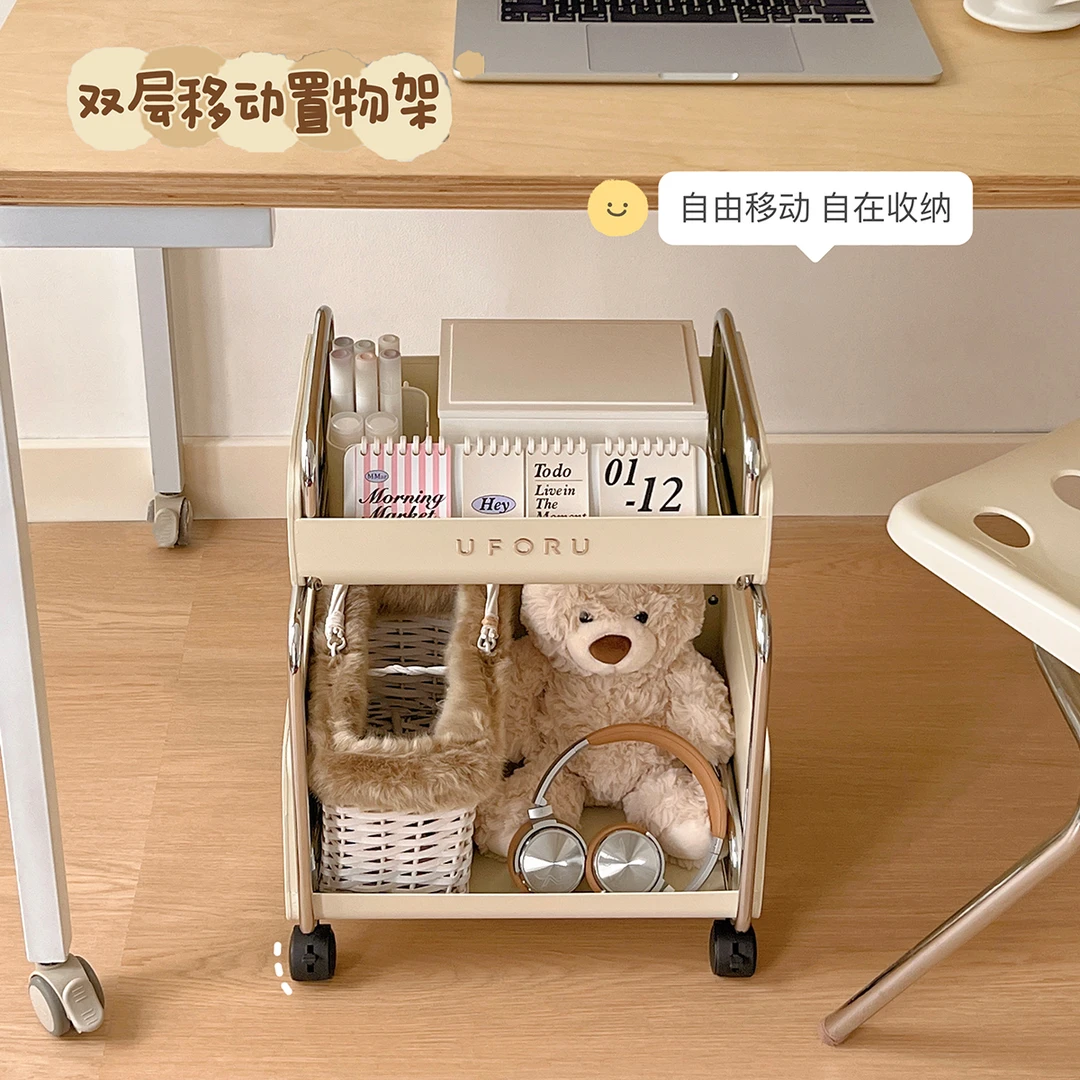 书包置物架可移动小推车办公桌书本收纳架家用宿舍桌下分层滑轮柜