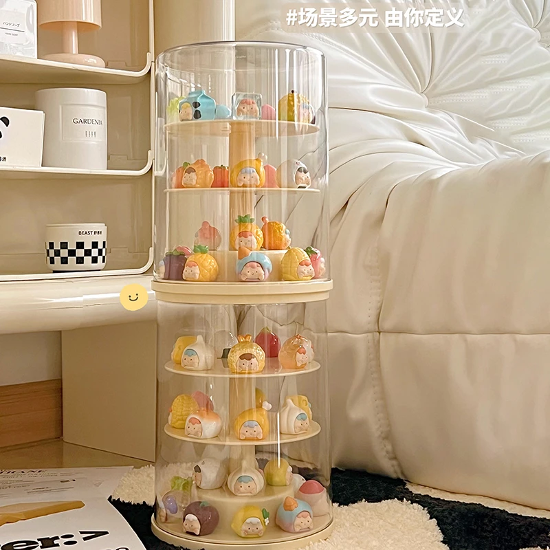 旋转萌粒展示盒亚克力透明盲盒收纳展示架贪吃崽崽摆件手办展示柜