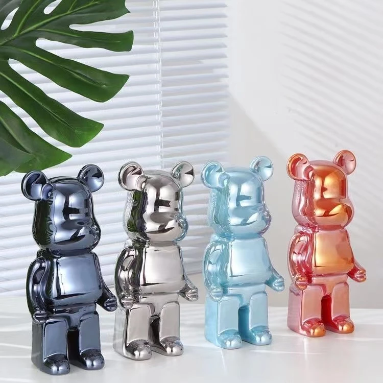 28CM陶瓷电镀暴力熊摆件创意卡通软装饰品现代电视柜酒柜装饰品