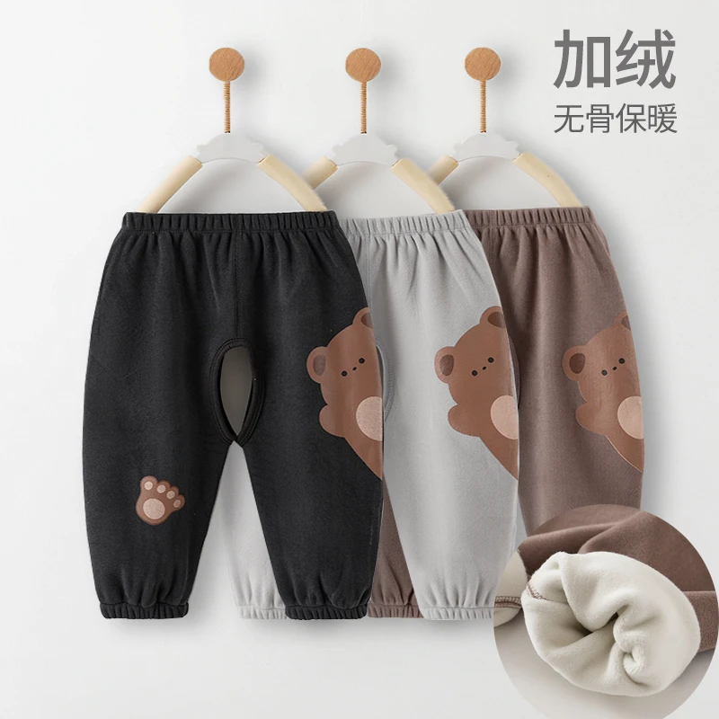秋冬季婴儿开裆裤子宝宝灯笼裤加绒保暖裤休闲裤男童长裤罩裤