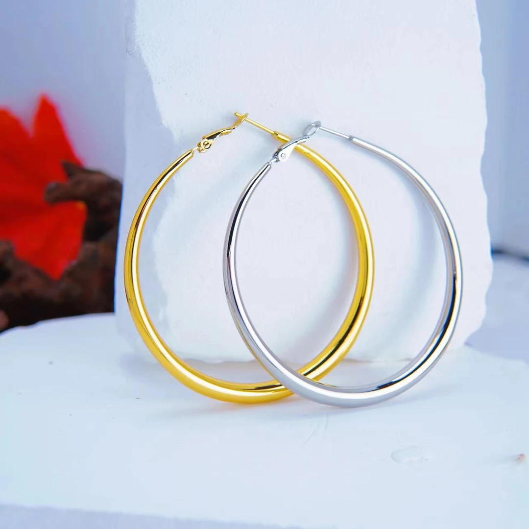 钛钢耳饰 原创6公分圆圈耳环大圈圈法式时尚欧美洋气百搭个性素圈