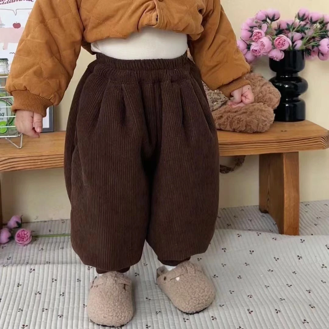 男女宝宝加绒裤子冬季新款一体绒灯芯绒长裤儿童宽松加厚休闲裤KW