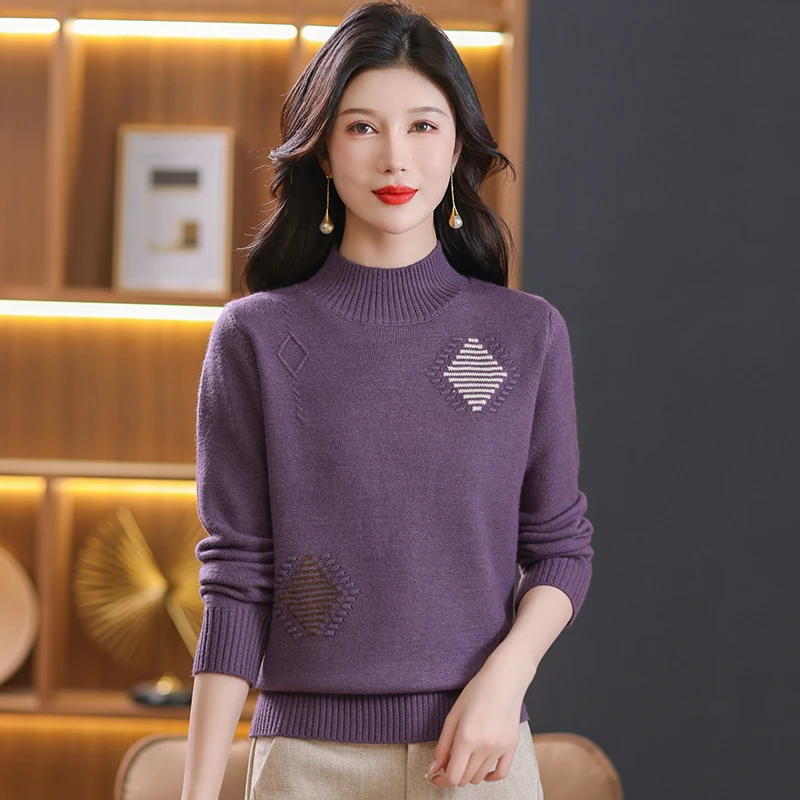 时尚简约半高领毛衣短款洋气内搭针织上衣2024新款秋冬百搭打底衫