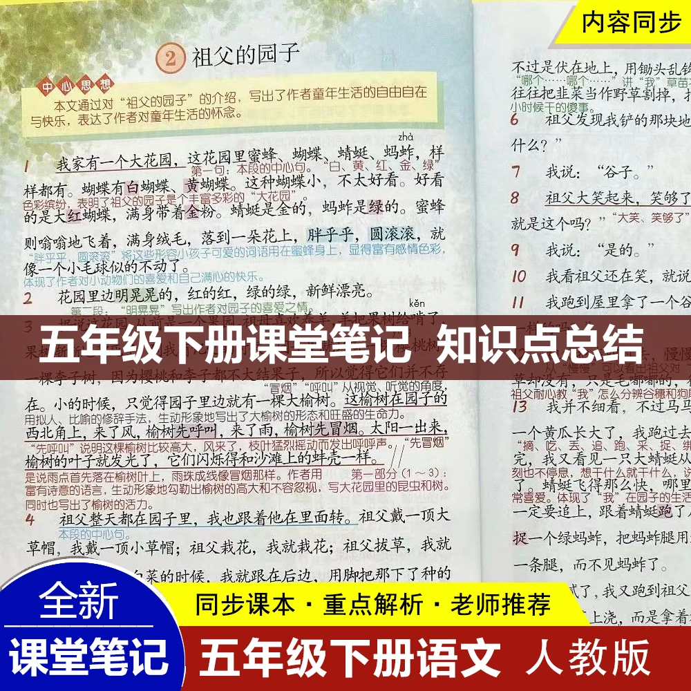 【课堂笔记】五年级下册语文人教版新随堂笔记含教材原文重点教辅QX