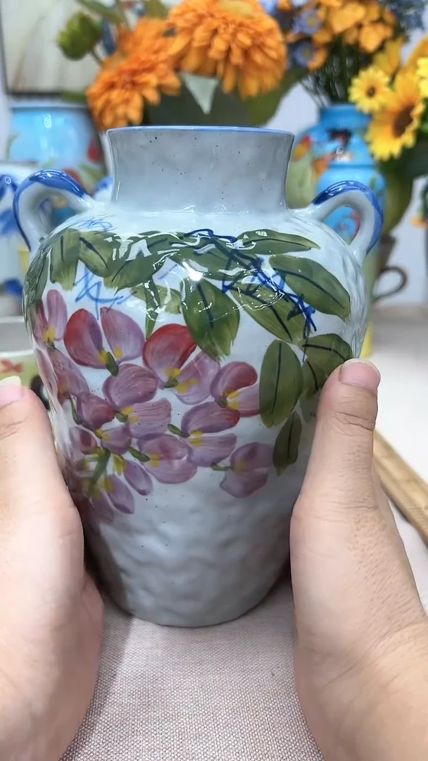 【闪购商品】罐手捏双耳花瓶  【紫藤】