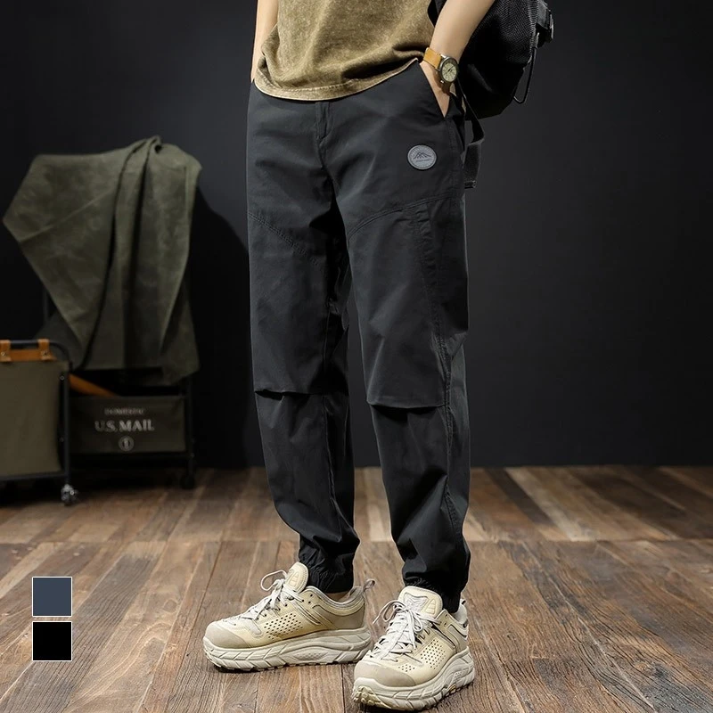 夏季户外运动工装休闲裤男潮牌宽松大码纯棉束脚冲锋裤九分哈伦裤