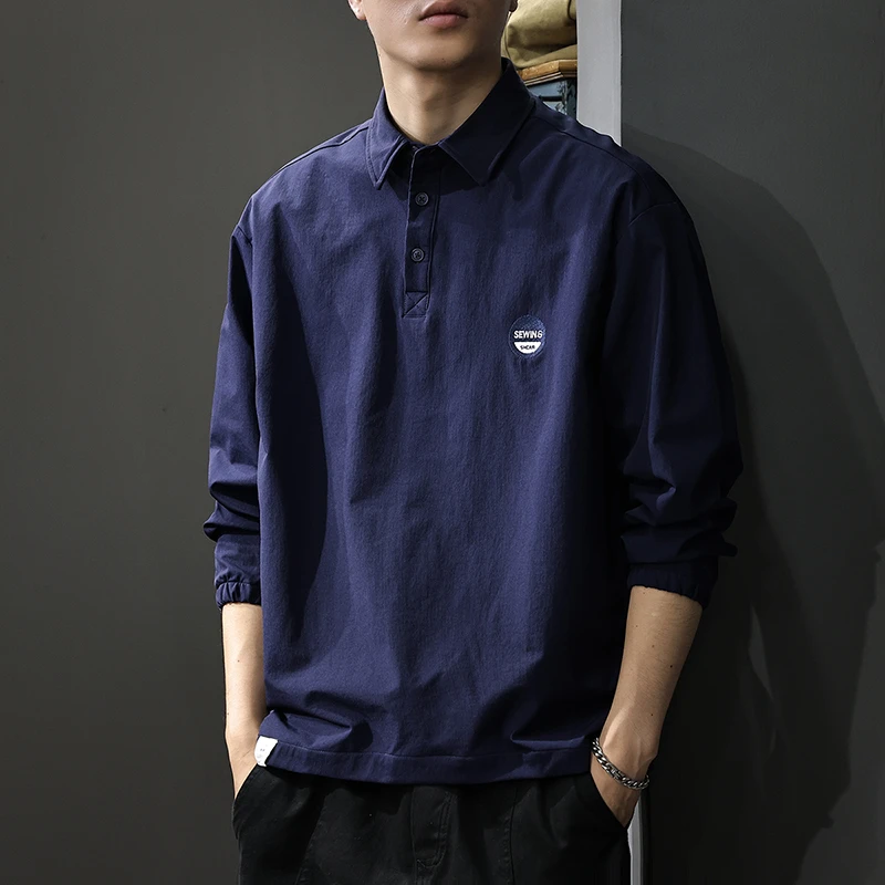 秋季新款户外运动polo领衬衫男美式休闲衬衣外套春秋长袖保罗衫潮