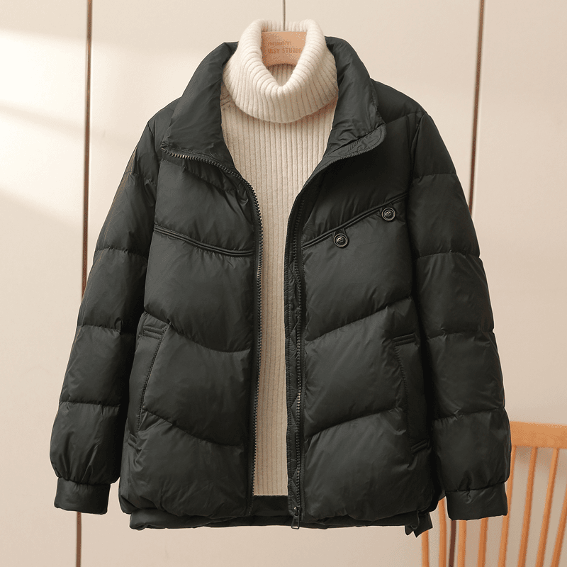 2023冬季新款韩版宽松休闲羽绒服女装短款时尚立领白鸭绒加厚外套