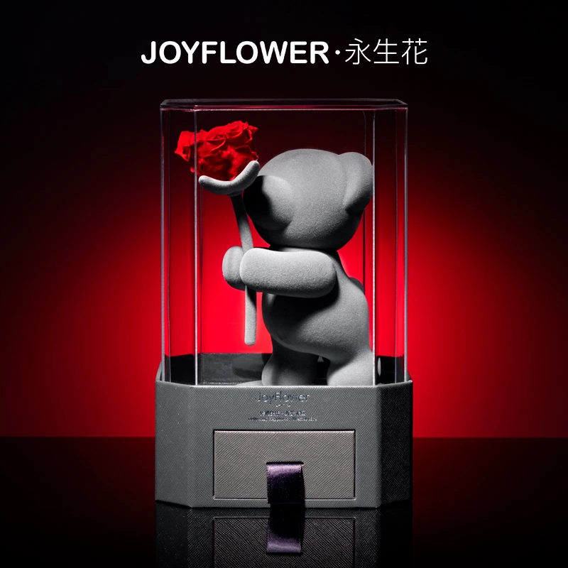 JoyFlower小熊憨憨真玫瑰永生花束礼盒情人节礼物生日表白送女友