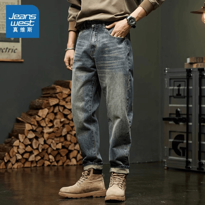 真维斯牛仔裤男士春秋款2023新款潮牌宽松直筒工装休闲长裤子男款