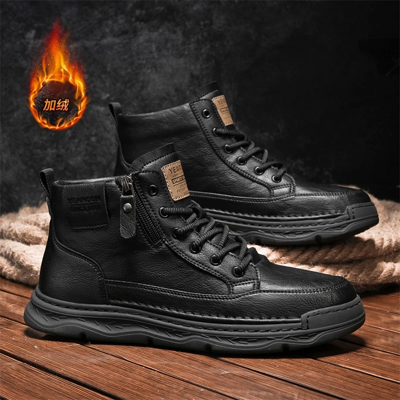 yeacon/意尔康时尚休闲马丁靴加绒男鞋夏季新款高帮男靴百搭1003
