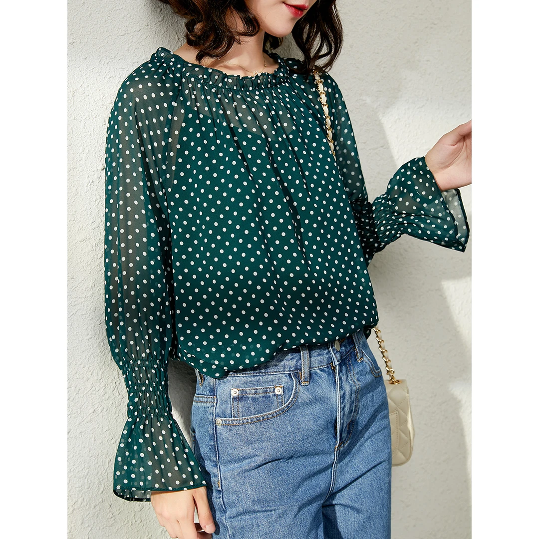 原形圆点波点一字肩衬衫春季设计感小众上衣72139