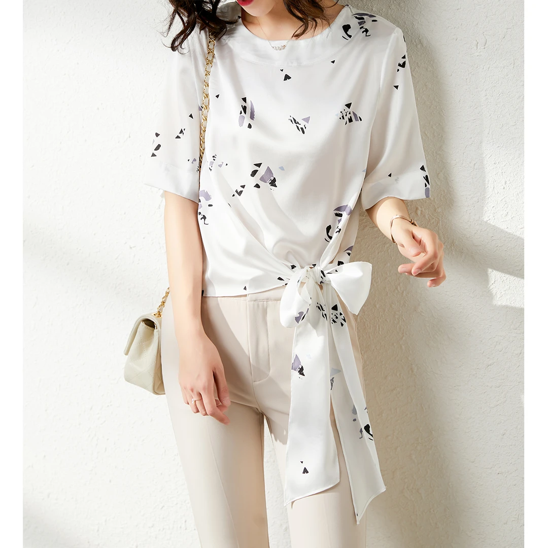 原形几何气质印花衬衫女设计感小众宽松圆领上衣U72103