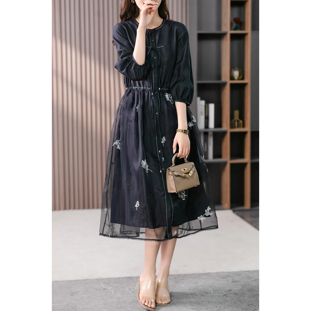 原形法式8姆米欧根纱12姆米乔其纱收腰女装连衣裙桑蚕丝U87890