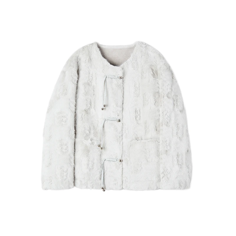 原形2025冬季新款保暖时尚女士环保皮毛优雅圆领短外套U91195