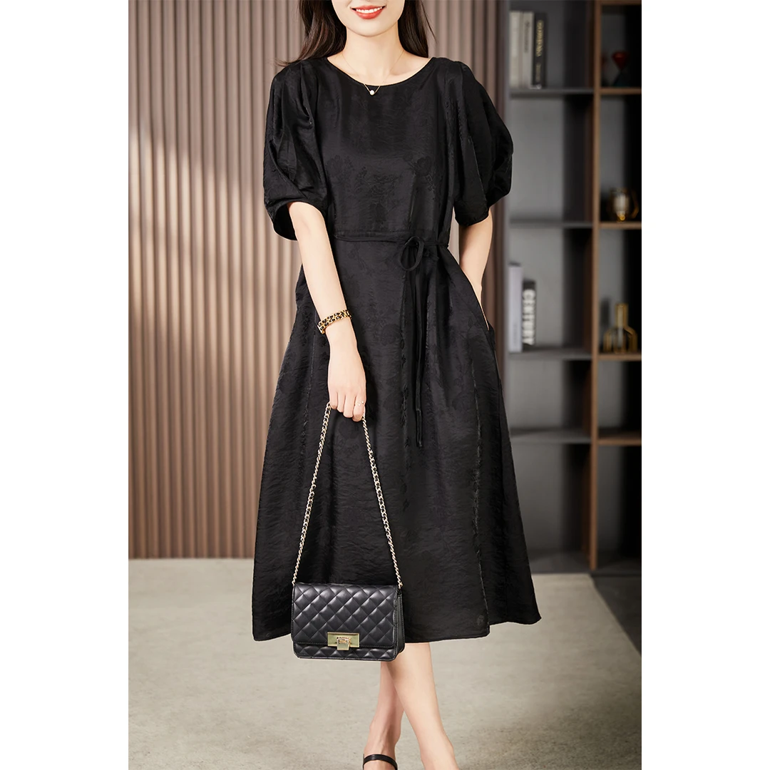 原形2025夏季高级感提花连衣裙收腰显瘦A字裙垂感中长裙600007