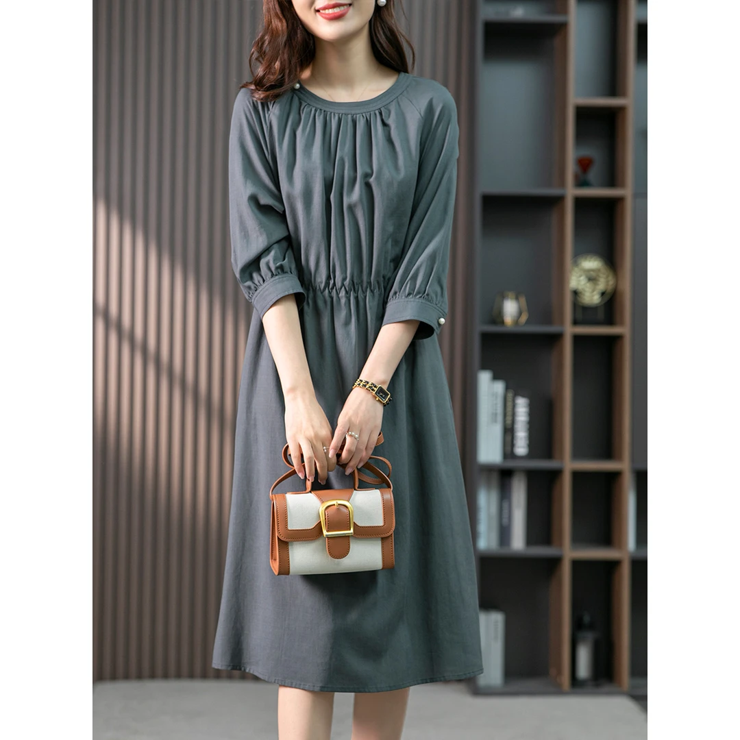 原形2025夏季莱赛尔天丝收腰显瘦a字中长款女装连衣裙温柔风85191