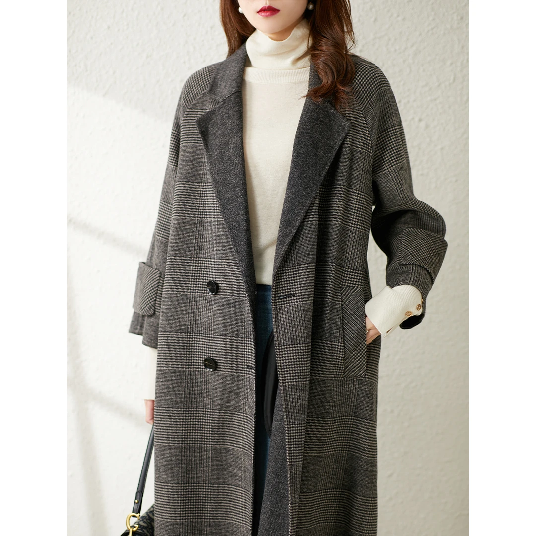 原形2024冬季新款设计感过膝双排扣毛呢外套81087