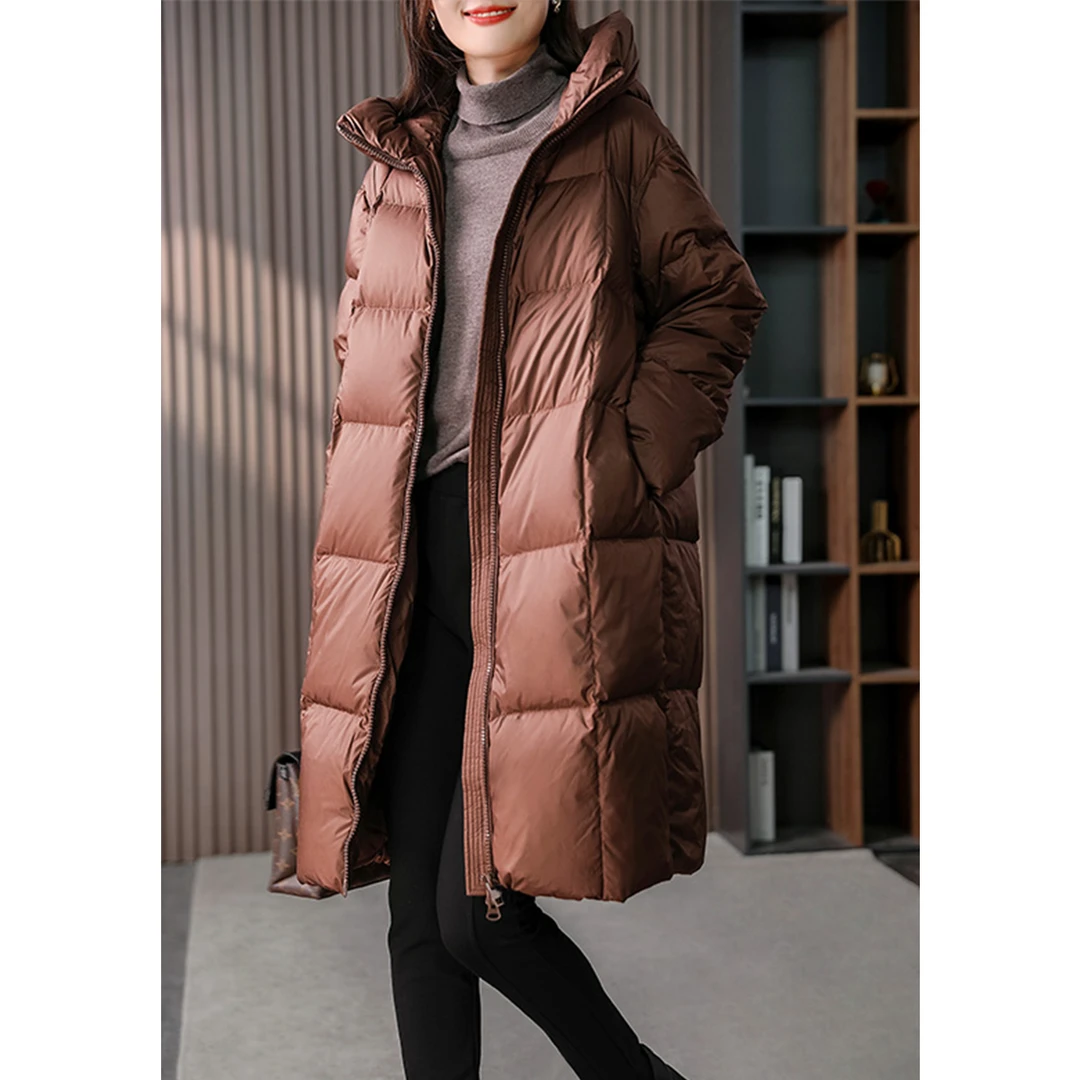 原形90白鸭绒羽绒服冬季新款韩版连帽外套中长款89388