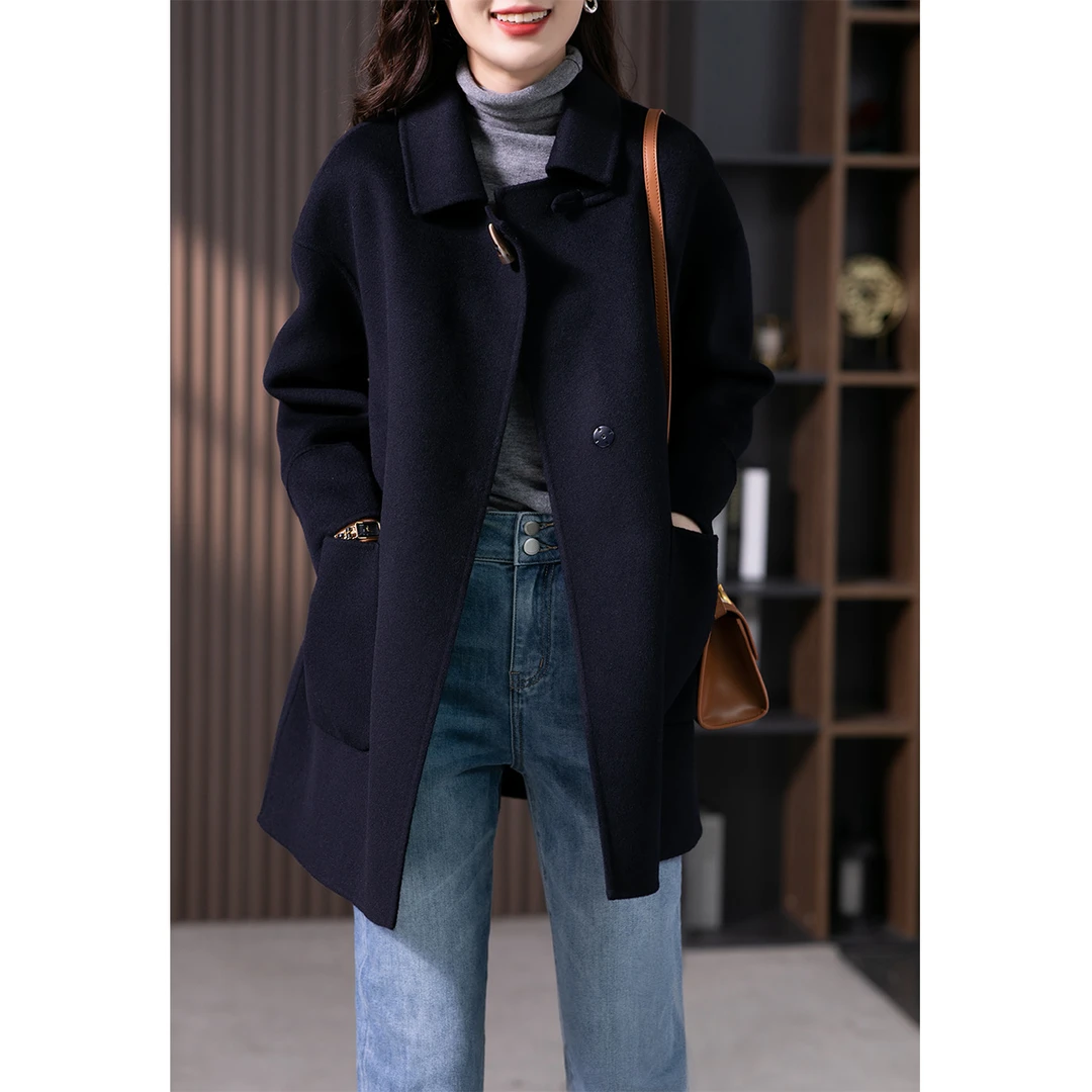 原形时尚显瘦高级感气质双面羊绒大衣秋冬季小个子毛呢外套87505