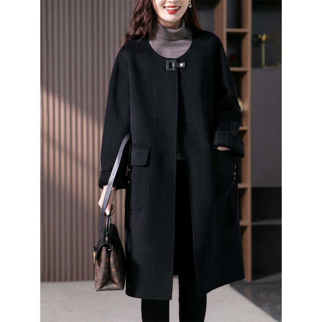 【众心专属】原形休闲双面山羊绒大衣冬季韩版圆领呢外套87501-1