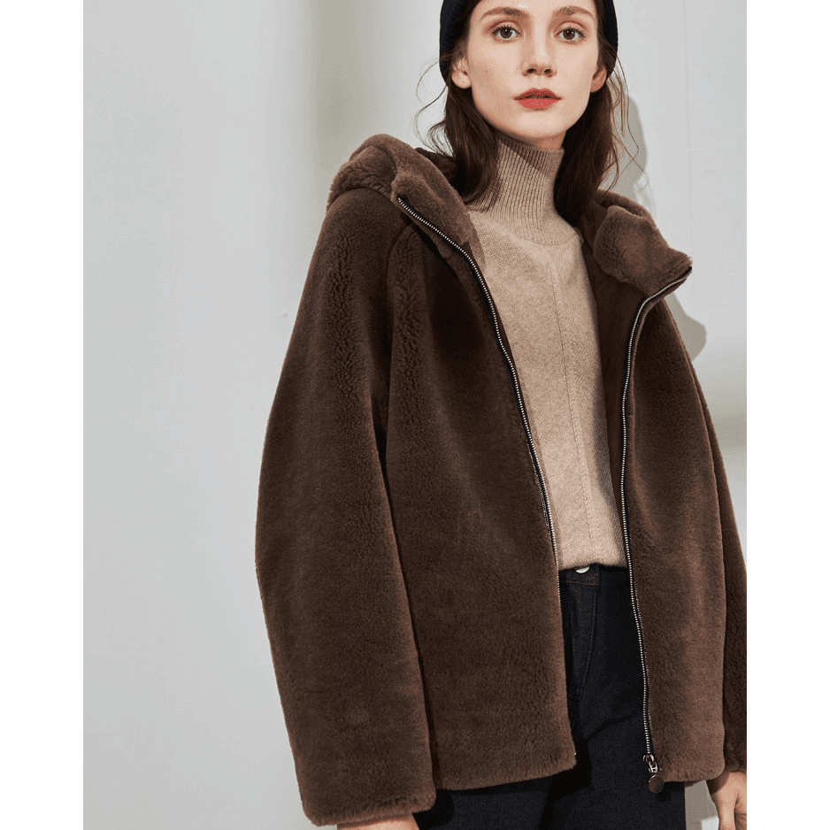 原形连帽大衣新款韩版宽松颗粒绒羊毛外套U69034