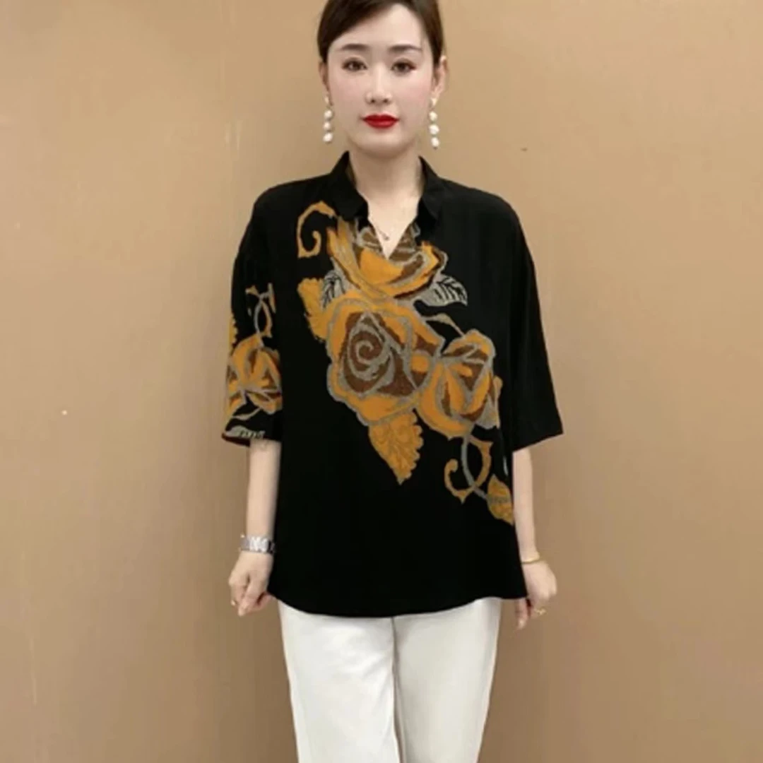 夏季气质休闲百搭宽松妈妈小衫衬衫中袖