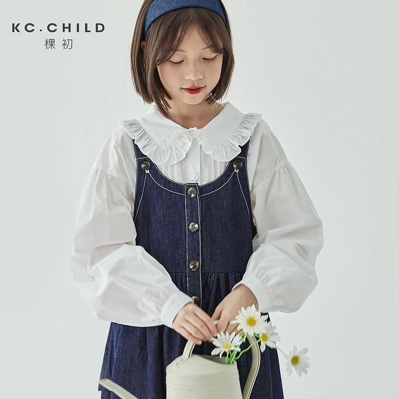 棵初女童不落色牛仔背心裙2024春夏新款文艺少女复古纯色连衣裙