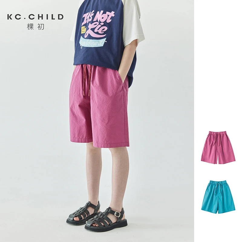 棵初2024夏季新款中大童纯色水洗棉短裤百搭亲子款休闲五分裤