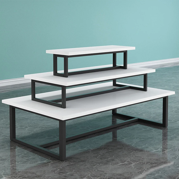 超市中岛展示柜化妆品货架白色简约时尚加厚商场摆放拆装展示台