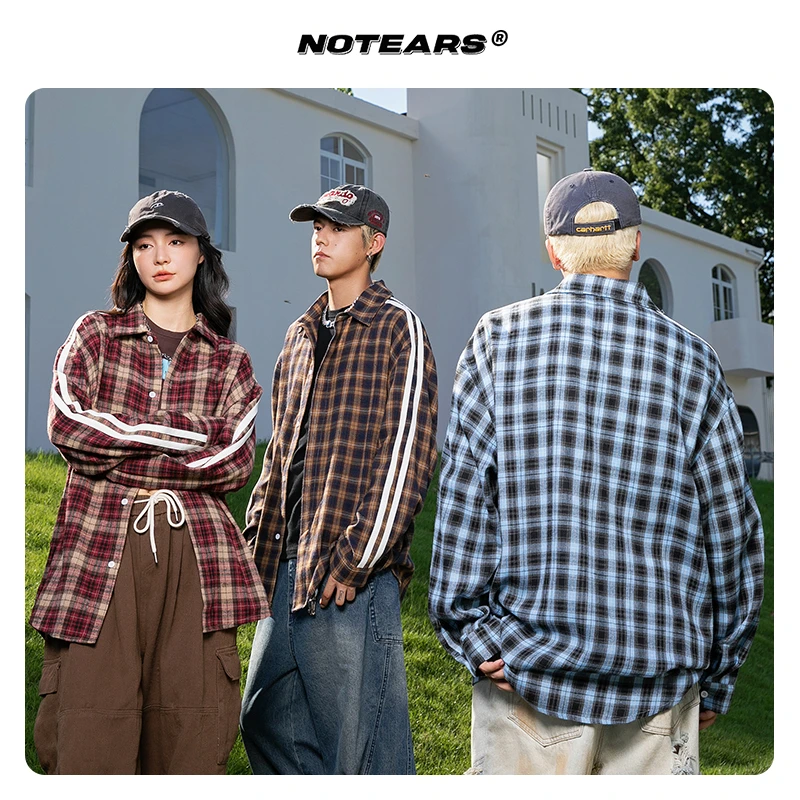 Notears 没有眼泪 春秋格纹衬衫情侣款上衣6631