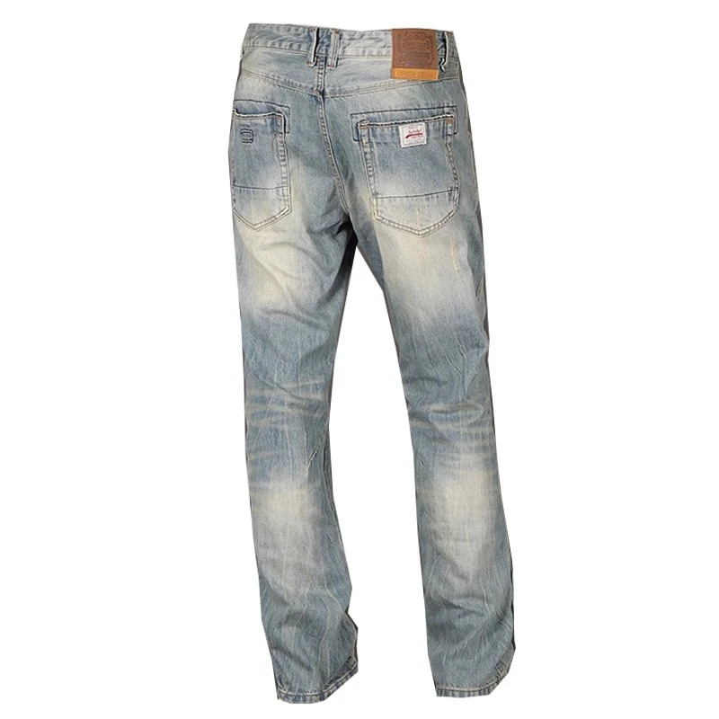 巴赛娜缇男春夏季欧美潮牌牛仔裤男复古怀旧重磅宽松直筒水洗长裤