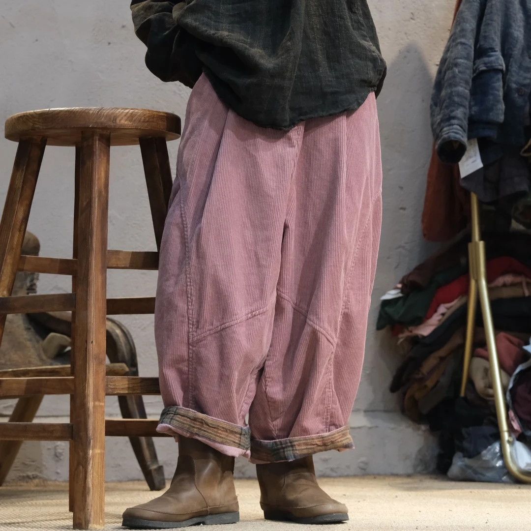 231025衣牧了然春秋纯棉复古文艺宽松休闲裤个性百搭法国绒八分裤