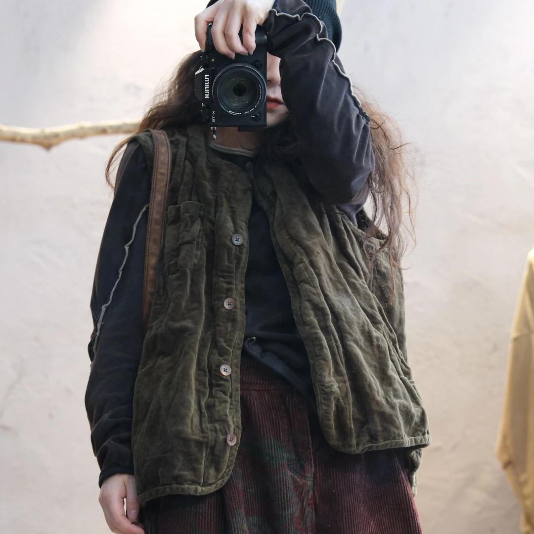 2409半隐微尘高品复古做旧宽松休闲马甲个性做皱设计师款休闲裤