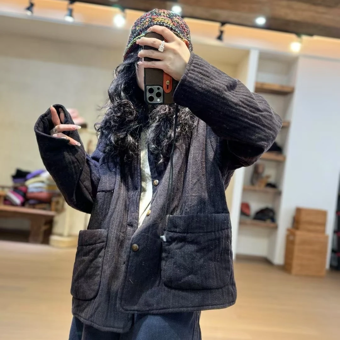 2411109衣牧了然冬季色织羊毛混纺宽松保暖棉衣复古宽松夹棉外套