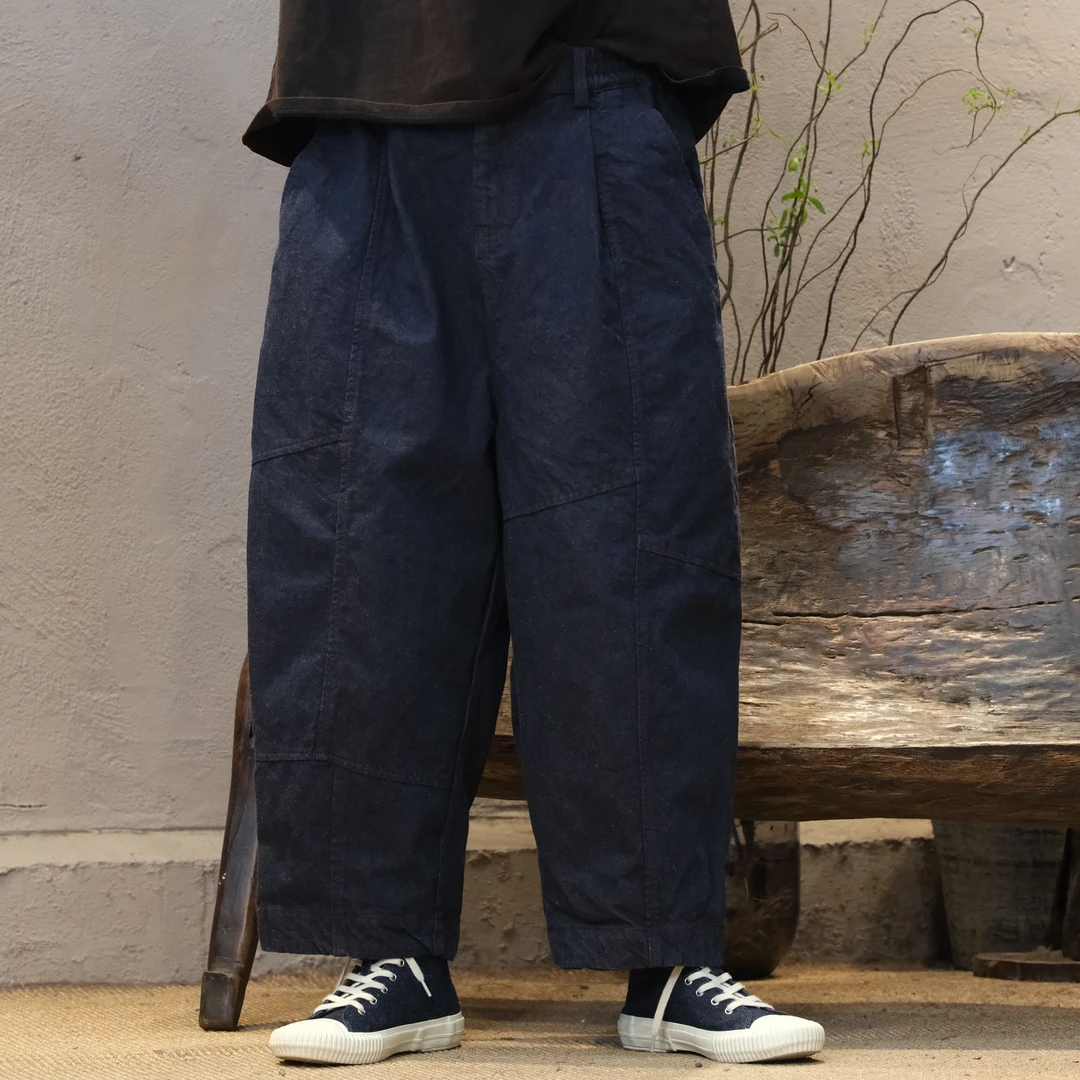 231221忆古朴拙春季色织棉文艺百搭牛仔裤复古做旧宽松直筒休闲裤