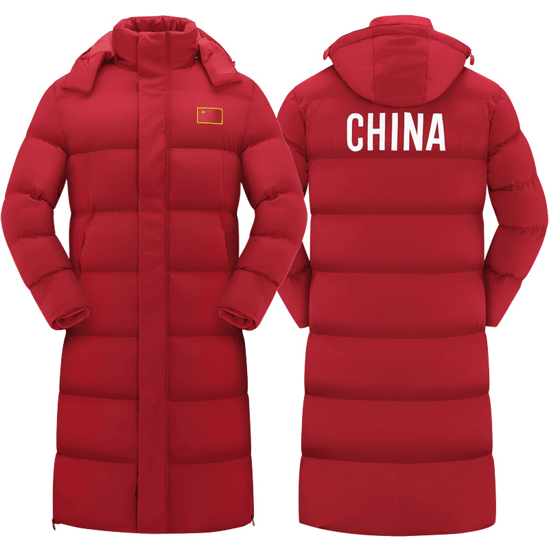 中国队过膝加长款运动大衣体育生棉服男女冬训艺考外套长棉袄定制