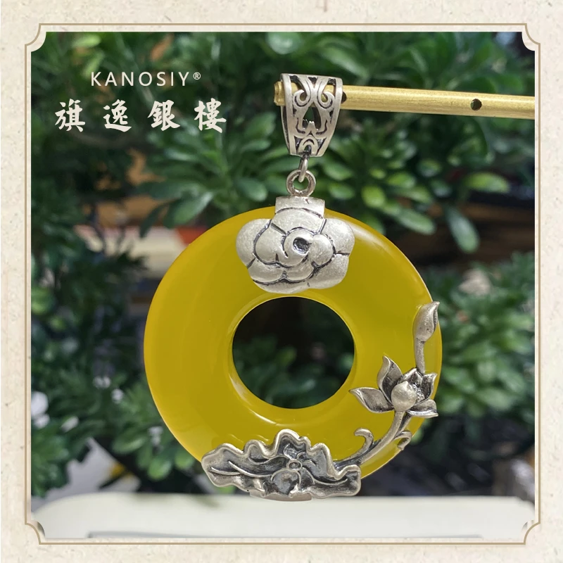 吊坠925银 S925莲花平安扣吊坠莲花吊坠民族风如意吊坠80606