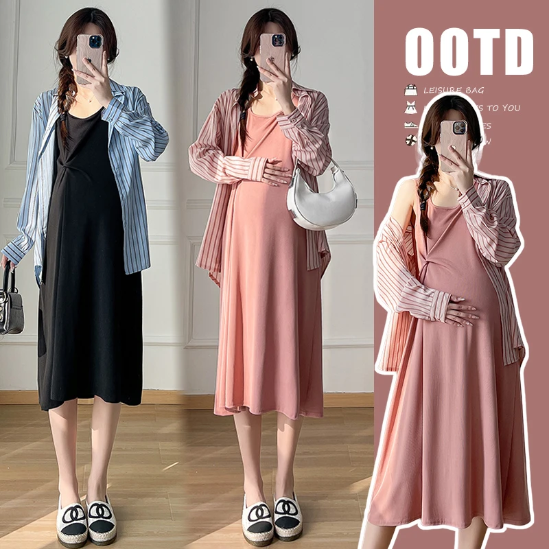 孕妇装春装连衣裙时尚洋气时髦中长裙设计感洋气吊带裙24春孕妇裙